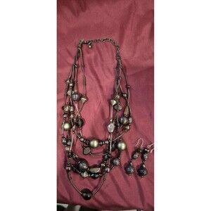 Chico's Necklace And Earring Set Copper Brown Tones Metallic Layered Beaded EUC